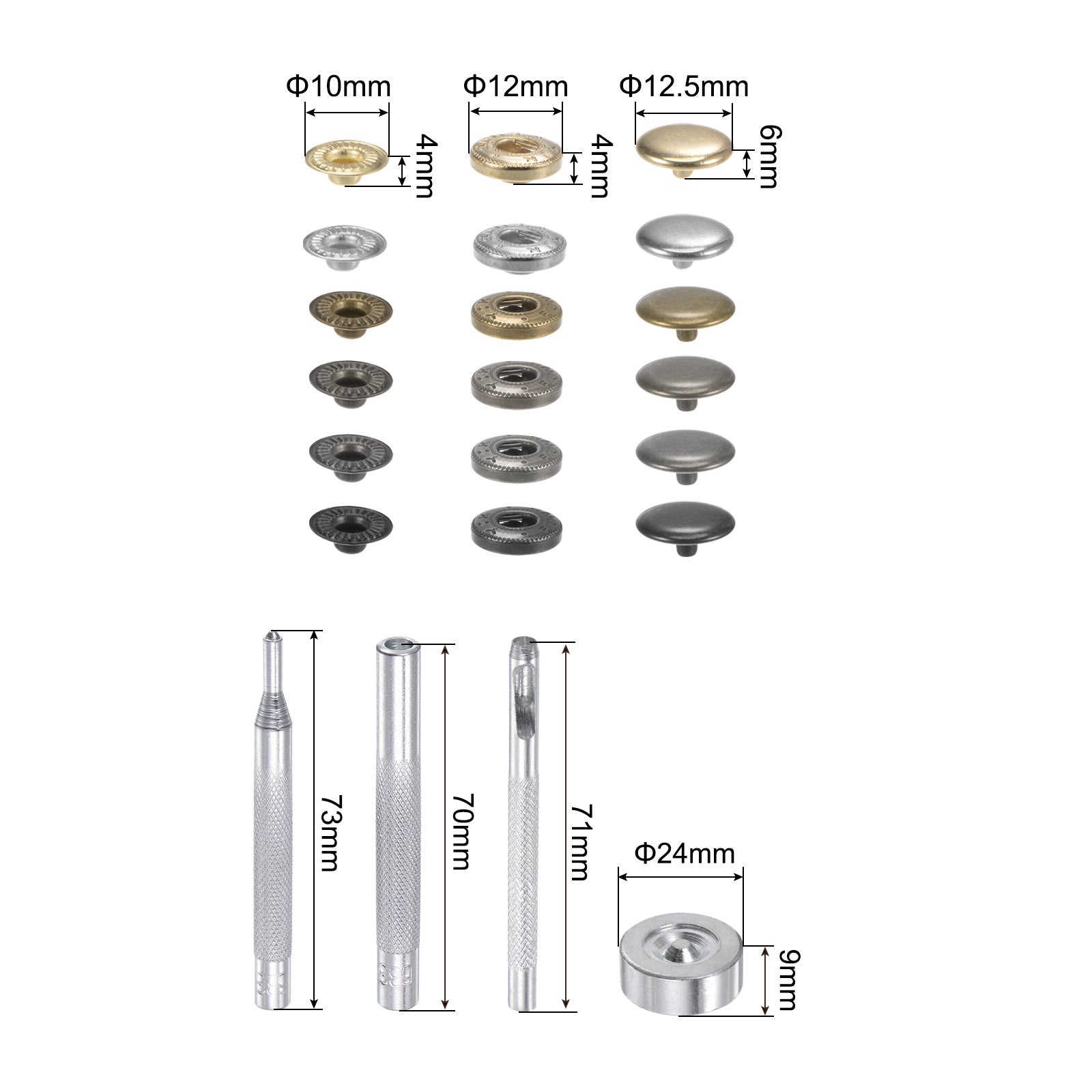 Unique Bargains 120 Sets Snap Fasteners Kit 12.5mm with 4 Setter Tools &a; Box for Clothing