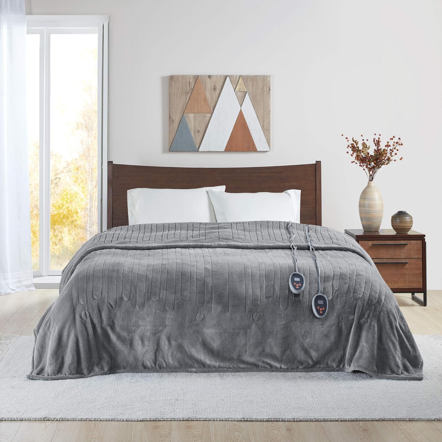 Beautyrest Electric Blanket with Two 20 Heat Level Setting Controllers, Queen: 84x90, Grey,BR54-0418