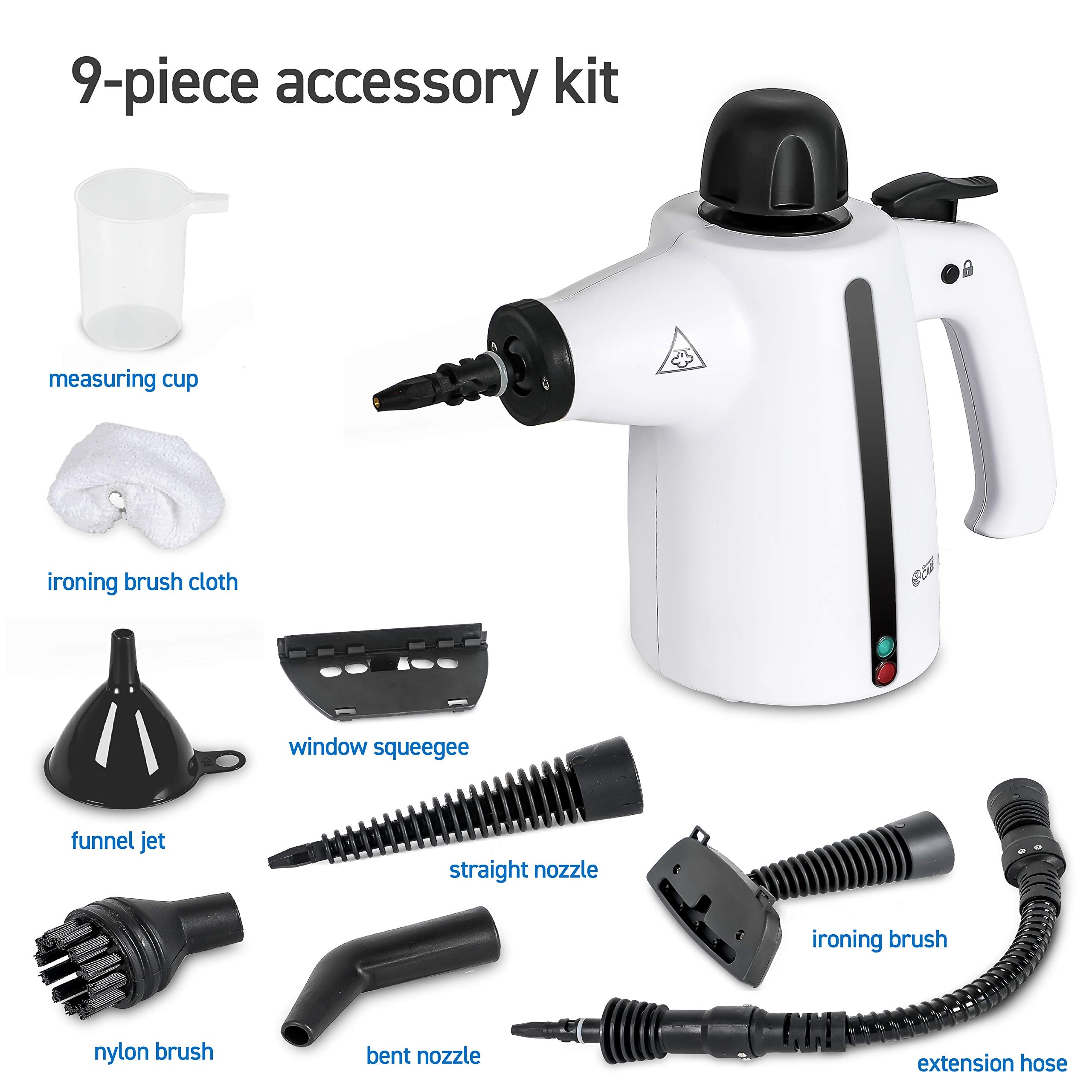 Commercial Care Handheld Steam Cleaner, 9-Piece Accessory Set, White, Steamer for Cleaning, Couch Cleaner, Steam Cleaner Carpet and Upholstery