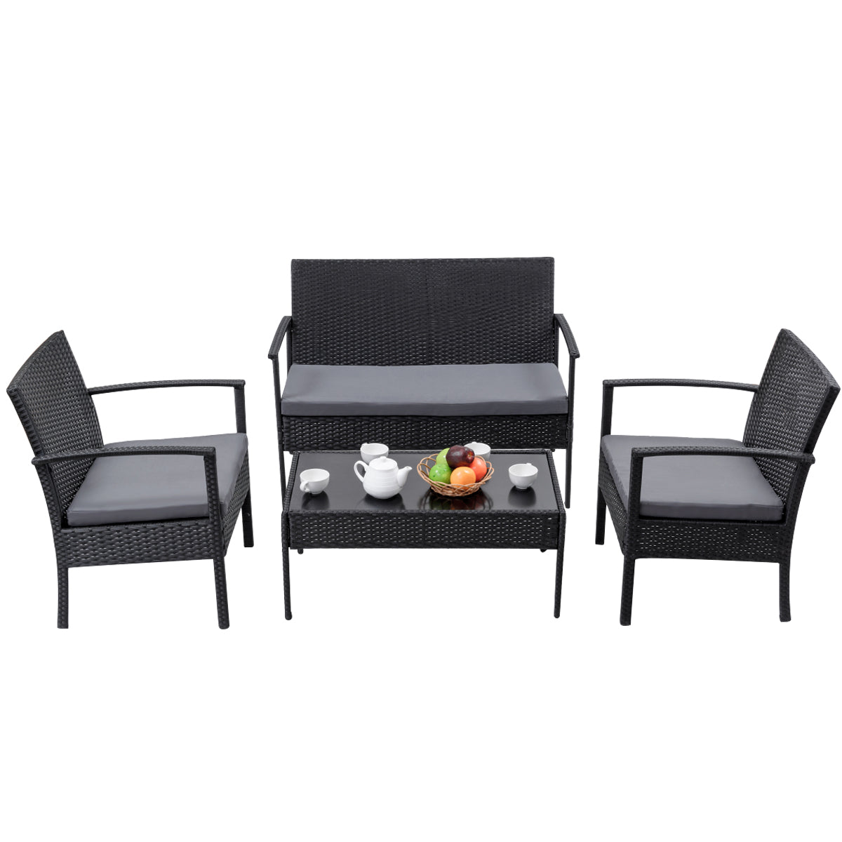 Topbuy Patiojoy 4 PCS Rattan Wicker Furniture Set Loveseat Sofa Cushioned Patio Outdoor Black