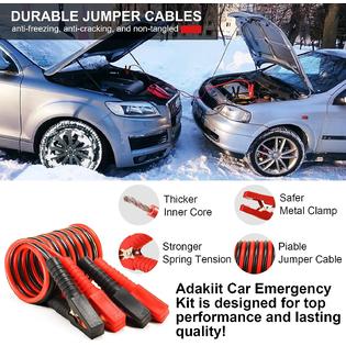 Adakiit Car Emergency Kit,24 in 1 Multifunctional Roadside Assistance Auto Safety Kit,First Aid Kit,Jumper Cables,Tow Rope,Triangle