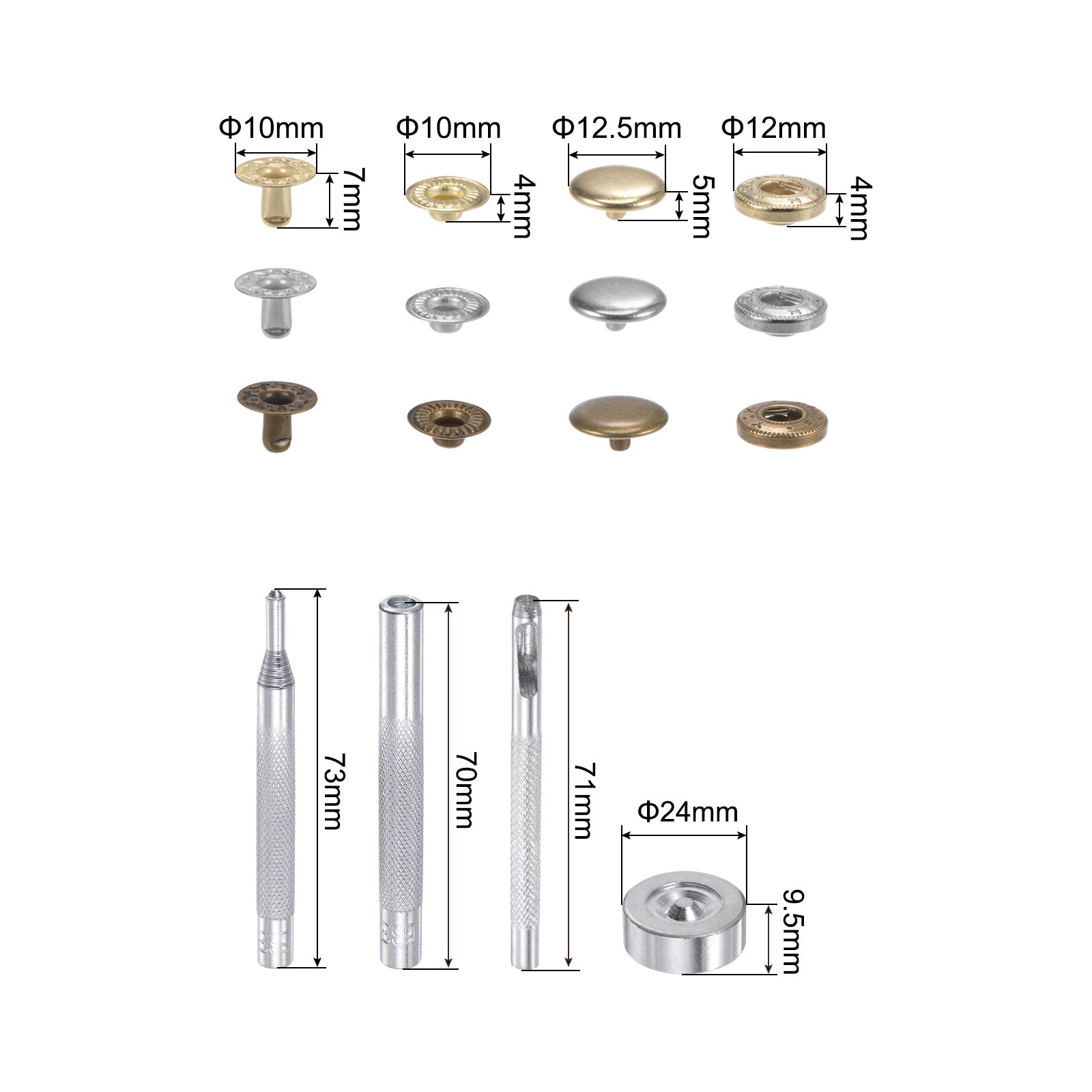 Unique Bargains 2 Boxes 90 Sets/Box Snap Fasteners Kit 12.5mm with 4 Setter Tools