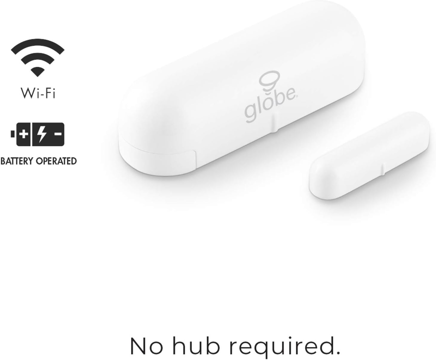 Globe Electric Wi-Fi Smart Door and Window Sensor, No Hub Required, Voice Activated, Battery Operated, White, 50274