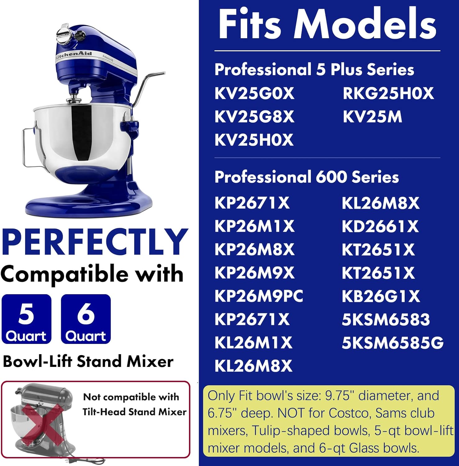 Generic Flat Beater Replacement for KitchenAid 5plus/6 Qt. Bowl-Lift Stand Mixers/Polished 18/8 Stainless Steel Paddle Accessories/No c