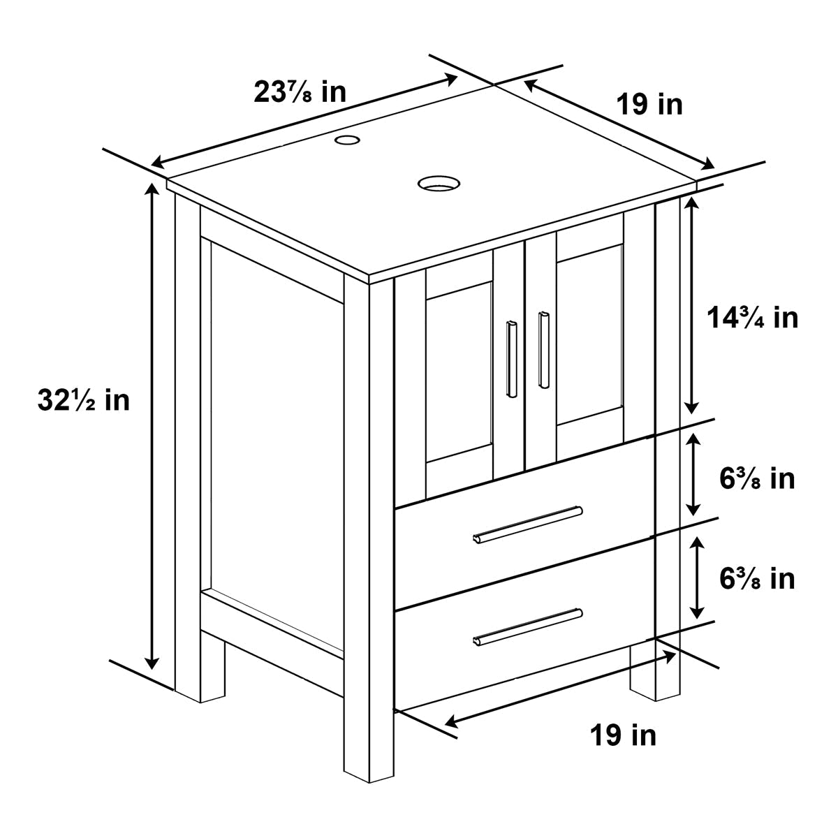 ExBriteUSA Exbrite 24 in.W x 19 in.D x 32.3 in.H White Wooden Minimalist Bathroom Cabinet Vanity with Mirrors,Two Floor