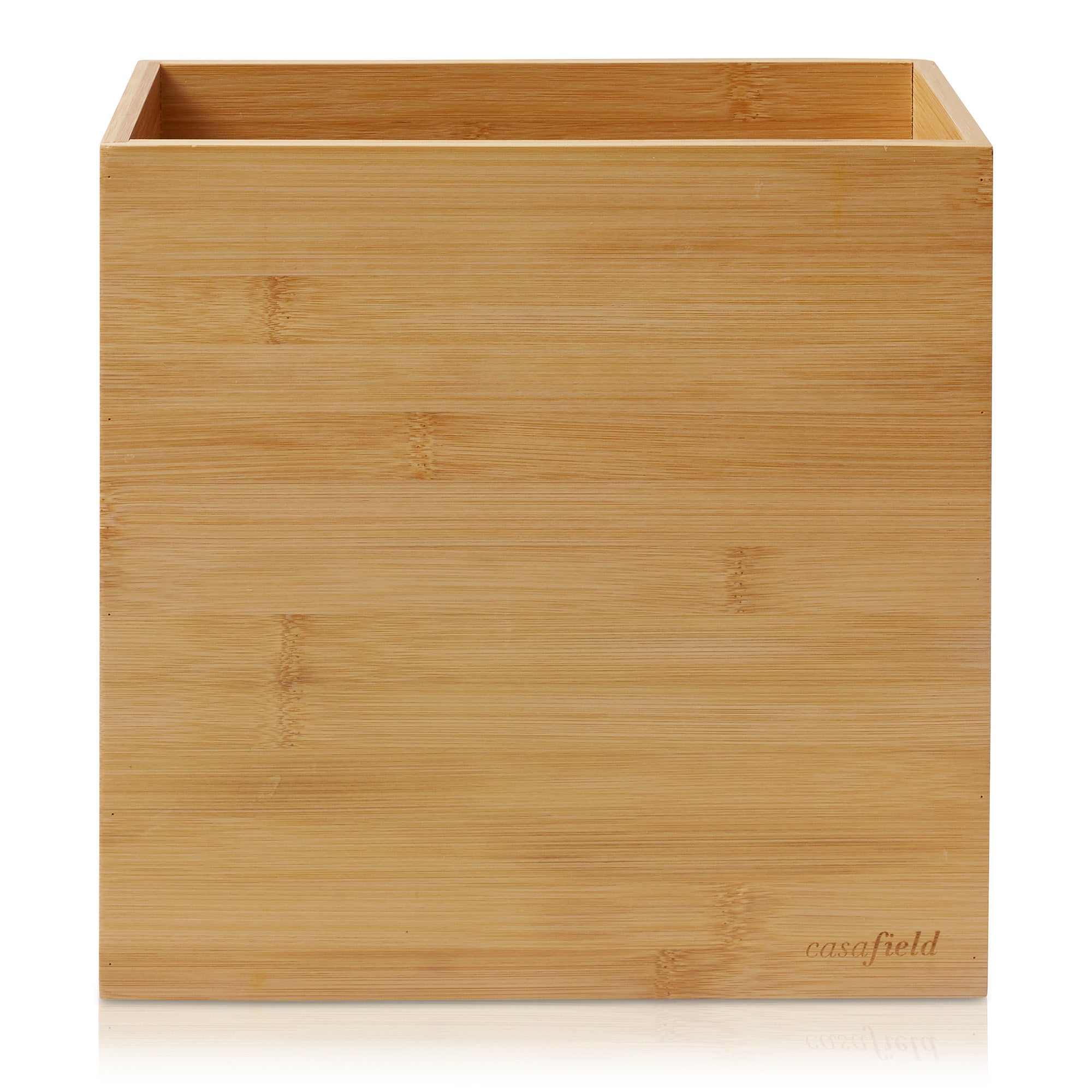 Casafield Bamboo Waste Basket - Rectangular Trash Can for Office, Bedroom, Bathroom