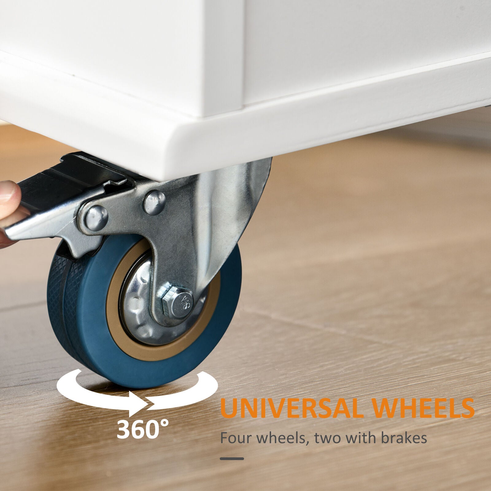 GCP Products Modern Kitchen Rolling Trolley Table With Drop Leaf And Lockable Wheels, White