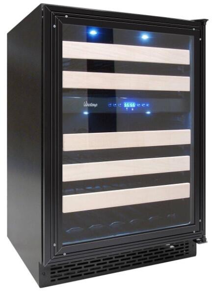Vinotemp VT-24PR46 24 Built-In Wine Cooler with Blue LED Lighting; 5 Gliding Wood Lipped Shelves; Dual Zone; in Panel Ready