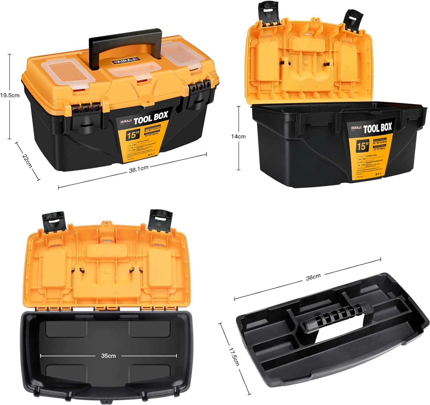 AIRAJ PRO Tool Boxes with Handle,15-inch ToolBox Organizer,Portable Plastic Storage Boxes Suitable for Home,Craftsman and Garage