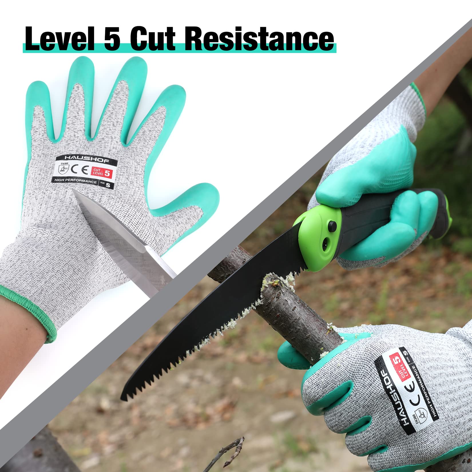 HAUSHOF Gardening Gloves Thorn Proof 3-Pairs Work Gloves, Breathable Garden Gloves Latex Coated with Texture for Women and Men Y