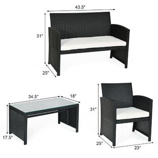 Gymax 4PCS Patio Rattan Furniture Conversation Set Cushioned Sofa Table Garden Black