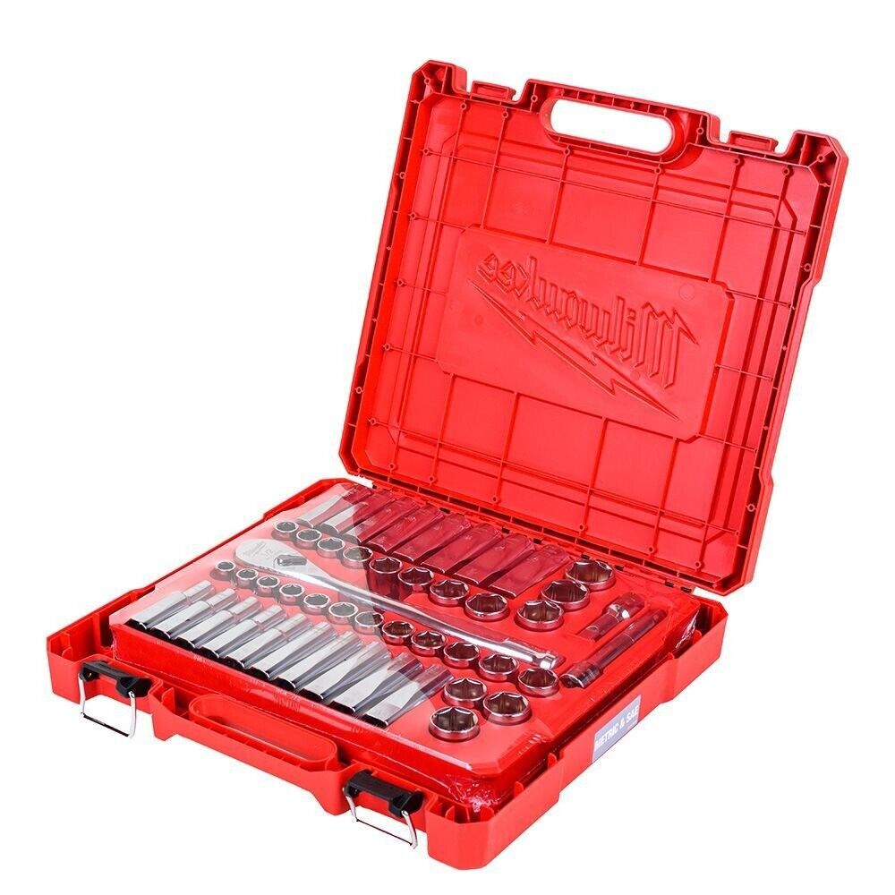 Milwaukee 48229010 47-Pc. 1/2 in. Metric/SAE Ratchet and Socket Set New