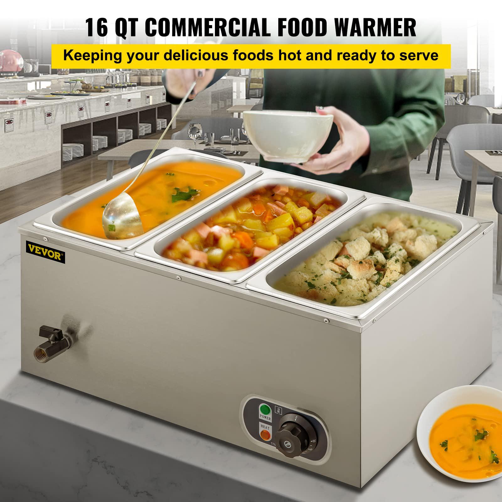 vevor 110v 3-pan commercial food warmer, 1200w electric steam table 15cm/6inch deep, professional stainless steel buffet bain