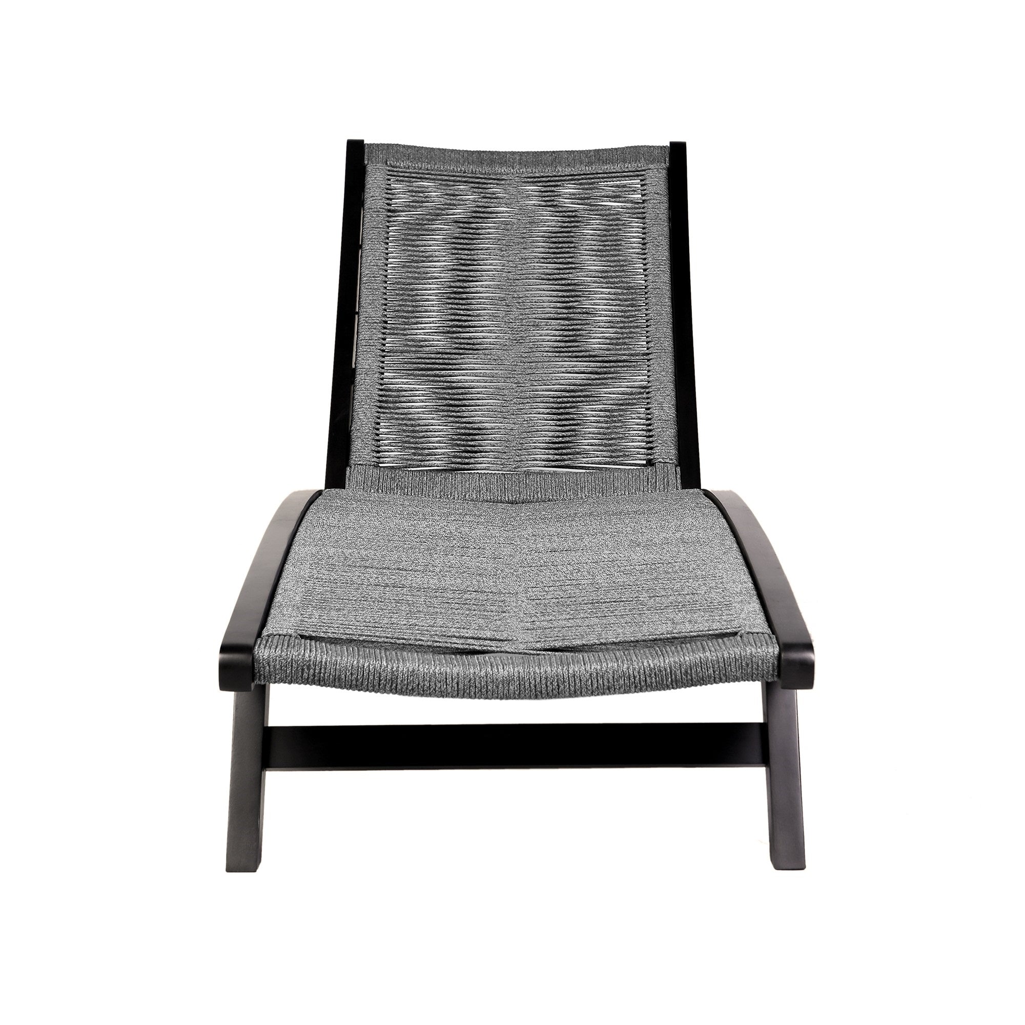 Benjara Kin 72 Inch Adjustable Patio Chaise Lounger, Rope Weave, Wheels, Gray