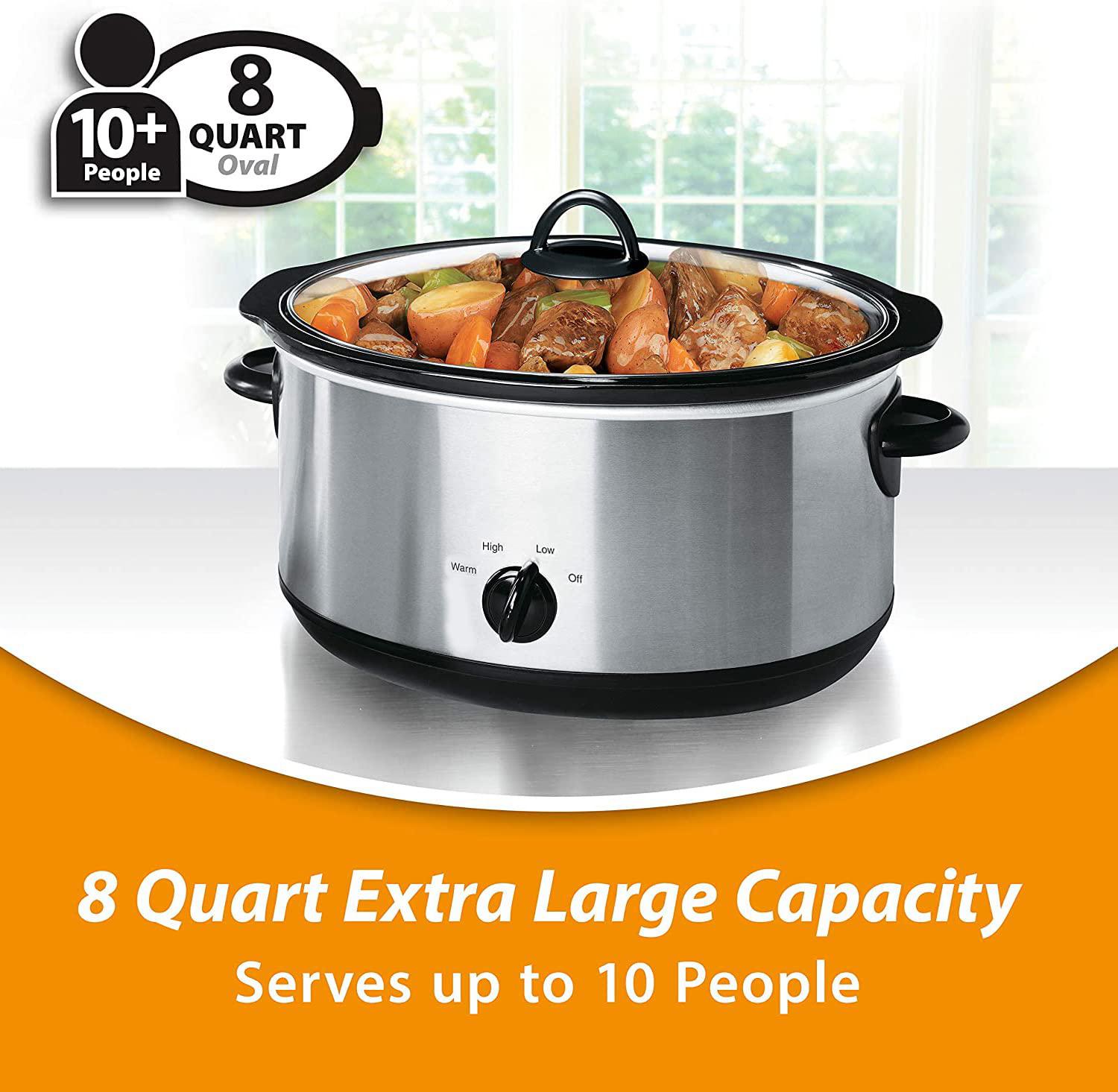 NOZAYA 8-quart oval manual slow cooker - with removable, dishwasher-safe stoneware insert, dishwasher-safe glass lid