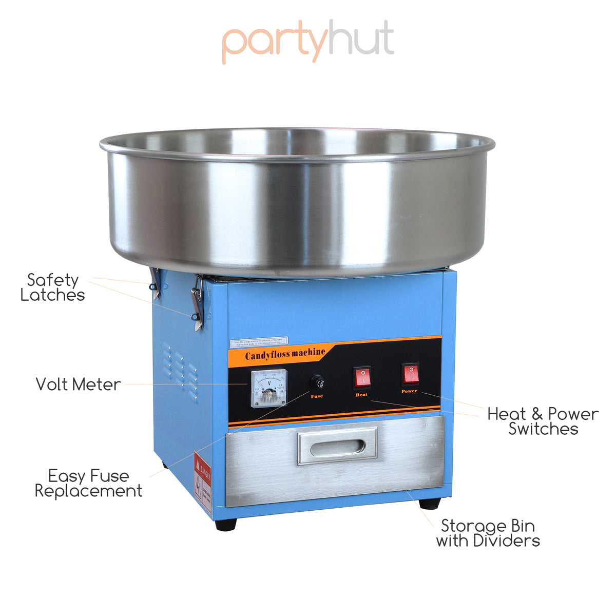 PartyHut Large Commercial Cotton Candy Machine Party Candy Floss Maker Blue