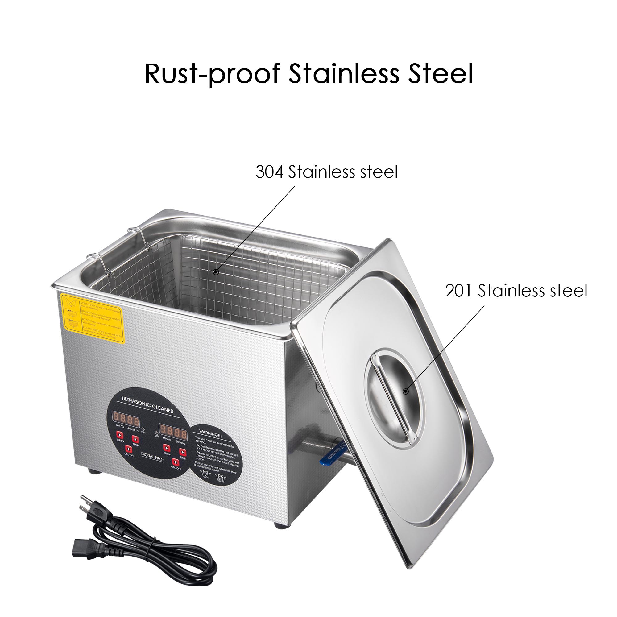 Yescom 10 Liter Stainless Steel Ultrasonic Cleaner Heater Timer Bracket Jewelry Lab Glasses