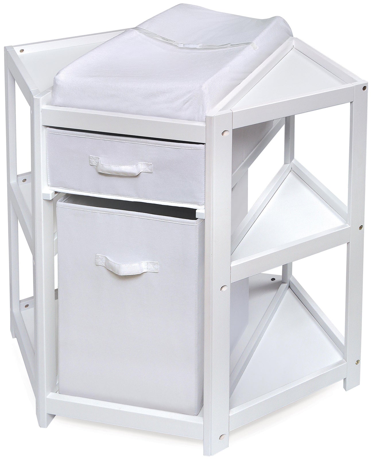 Badger Basket 22009 Diaper Corner Baby Changing Table w/ Hamper and Basket - White