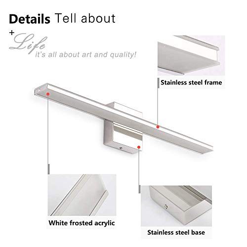 BRIVOLART LED Vanity Lights, BRIVOLART 24 Inch 14W Cool White 6000K LED Bathroom Bedroom Vanity Light Fixtures Modern Chrome Bathroom Vani