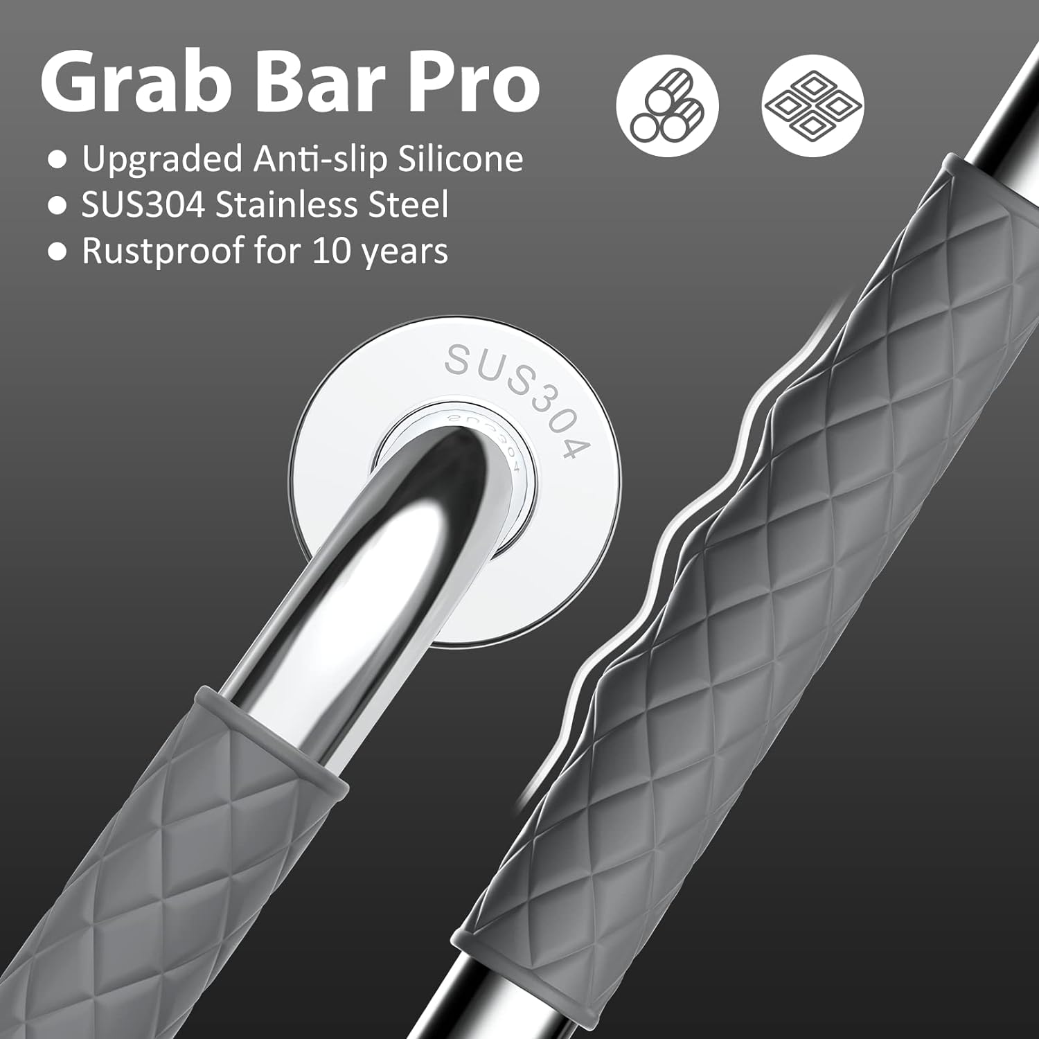 OPOVE 12-inch Grab Bars for Bathtubs and Showers, Gray Anti-Slip Shower Handle for Elderly, Senior, Handicap and Pregnant Women