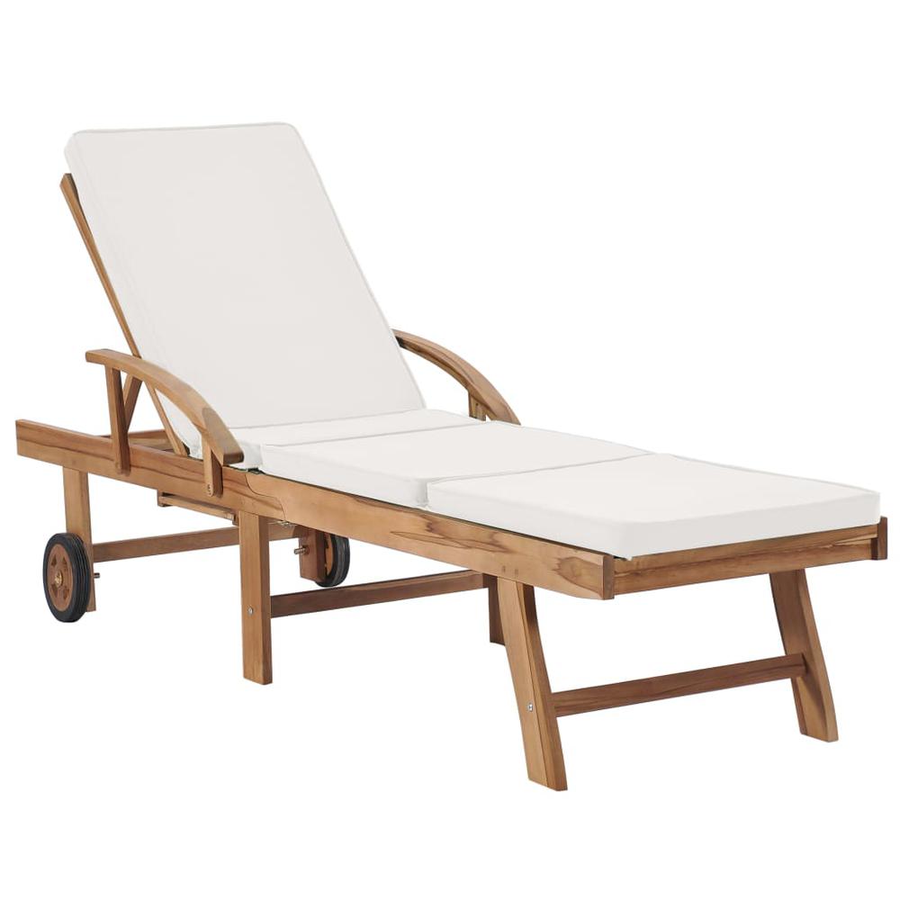 vidaXL Sun Loungers with Cushions 2 pcs Solid Teak Wood Cream, 3054633