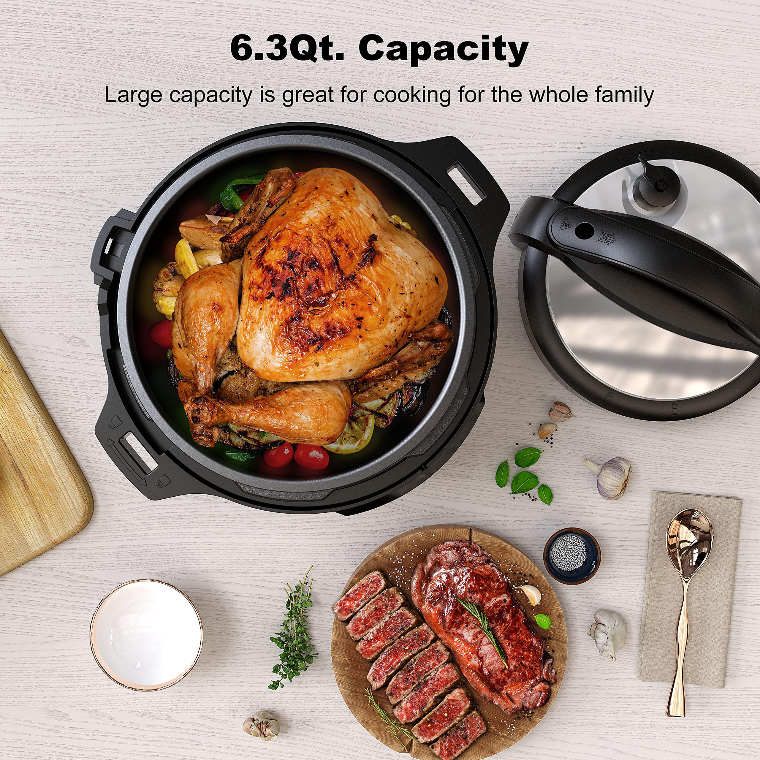 willz 6-in-1 multi-use programmable pressure cooker, slow cooker, rice cooker, steamer, saut, &a; food warmer, 6 qt, stainless