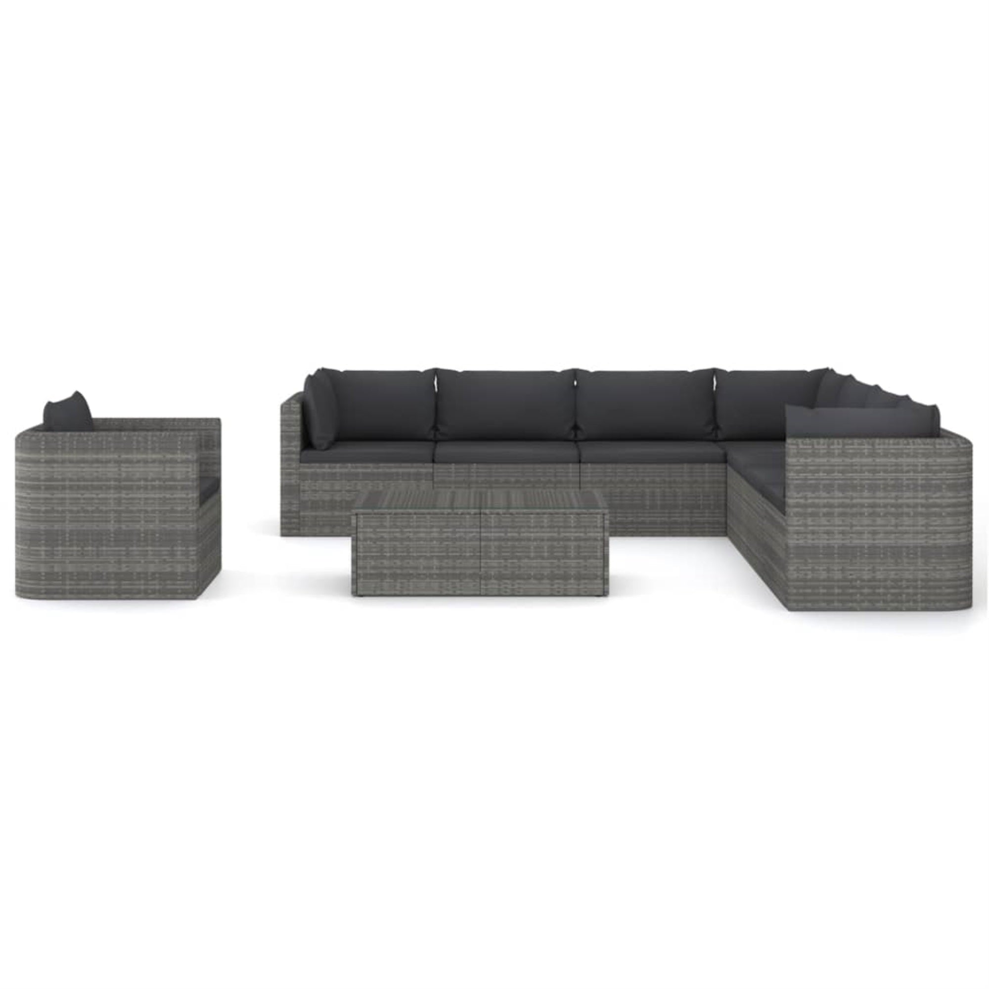 vidaXL 9 Piece Garden Lounge Set with Cushions Poly Rattan Gray Grey