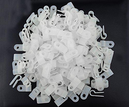 xingyheng 200pcs white nylon r-type cable clamp fastener for 3/8 inch (9.5mm) dia wire tube (plastic wire cord clip fixer)