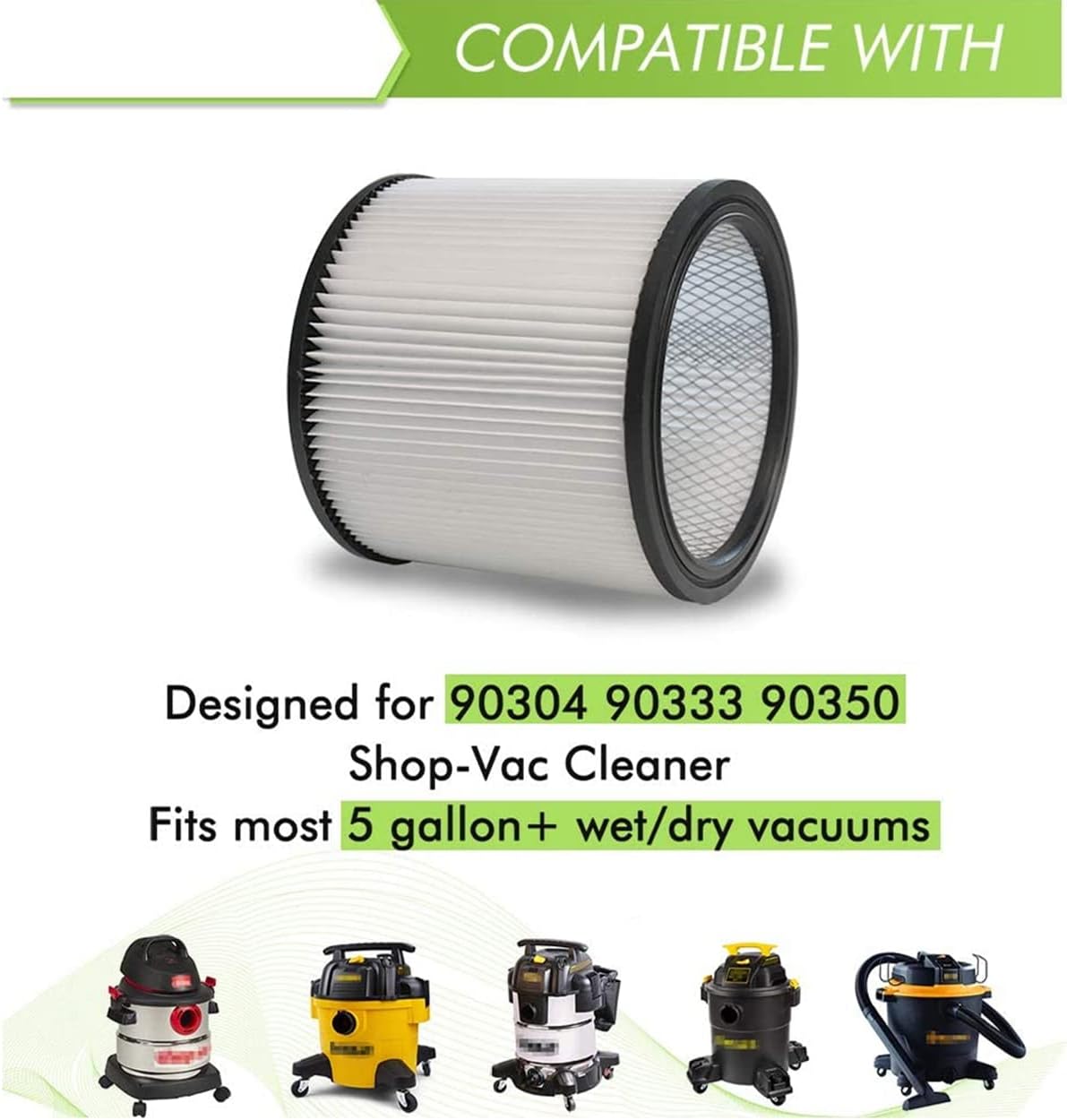 Anboo Replacement Filter for Shop Vac 90304 90350 90333 903-04-00 9030400 Vacuum Cleaner 5 Gallon and Large Wet