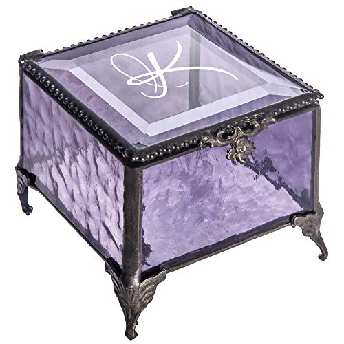 J Devlin Glass Art Monogrammed Glass Box Decorative Vanity Display Case Jewelry Storage Organizer Keepsake Personalized Gift for Her Vintage