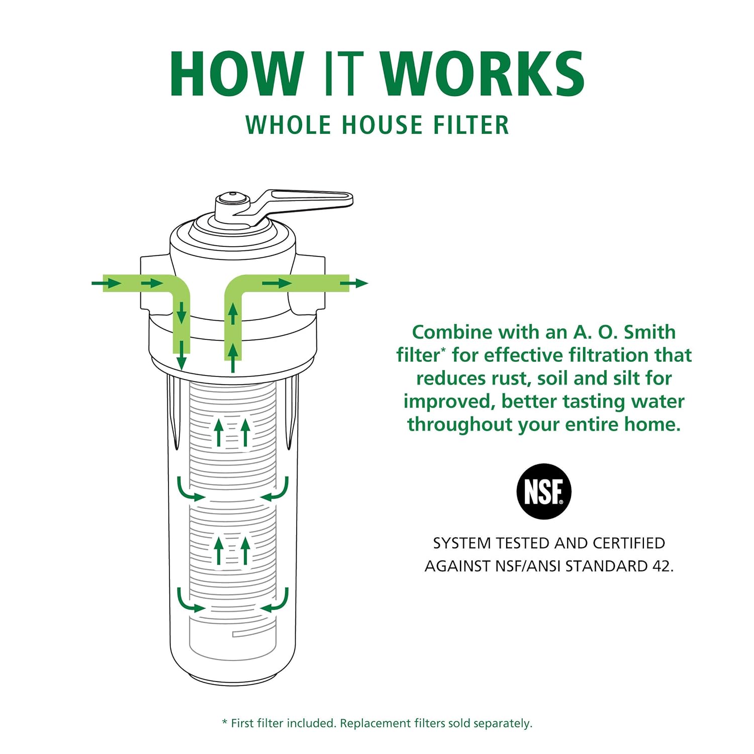 Generic AO Smith Whole House Water Sediment Filter - Valve-in-Head Single-Stage Filtration System - NSF Certified - AO-WH-PREV