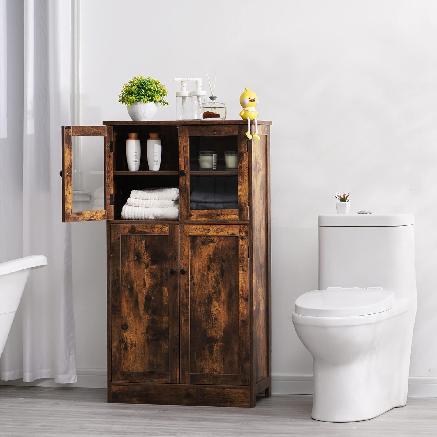 Irontar Bathroom Floor Storage Cabinet with Glass Door, Large Freestanding Cabinet with Adjustable Shelf, 23.6