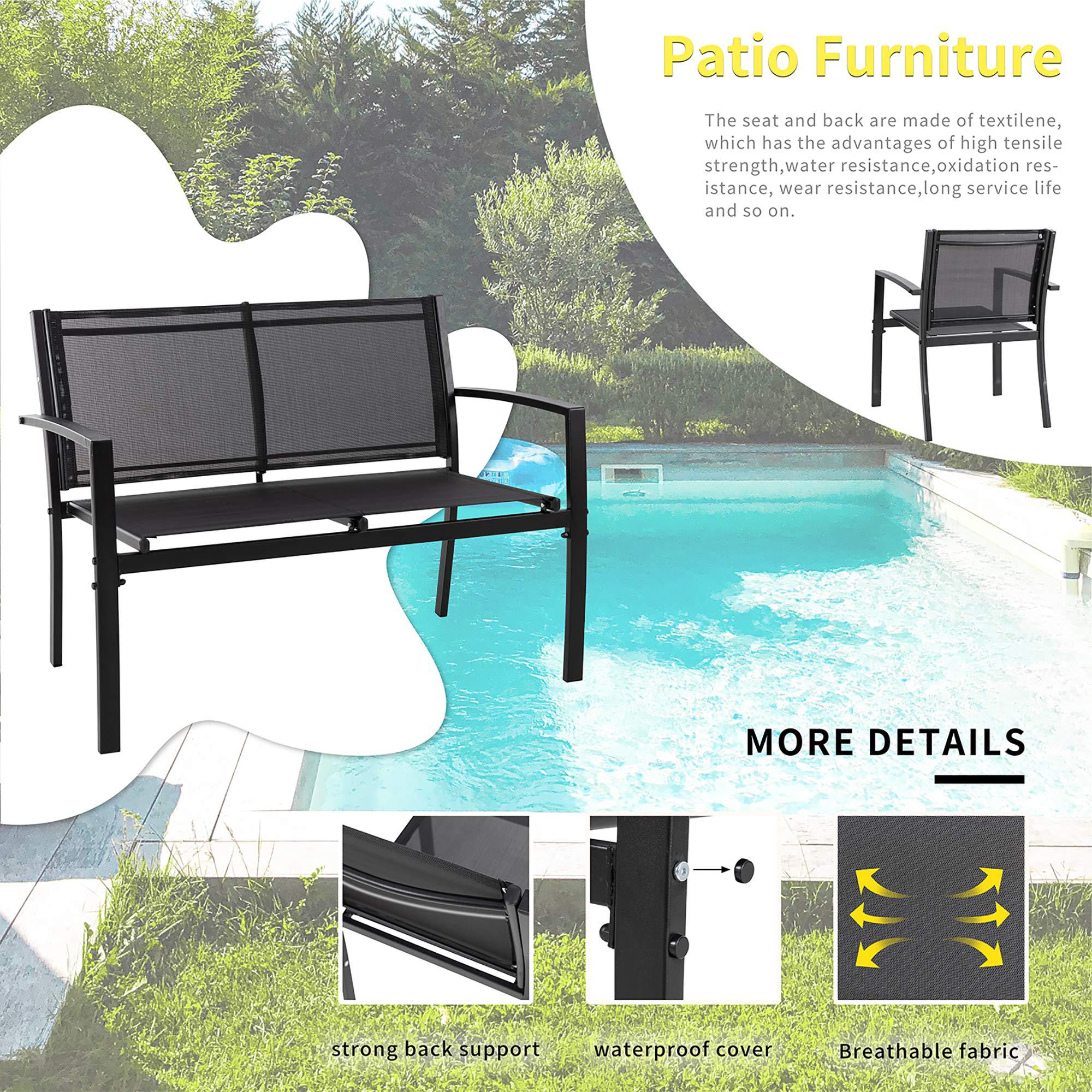 shintenchi 4 pieces patio furniture set all weather textile fabric outdoor conversation set, with glass coffee table, lovesea