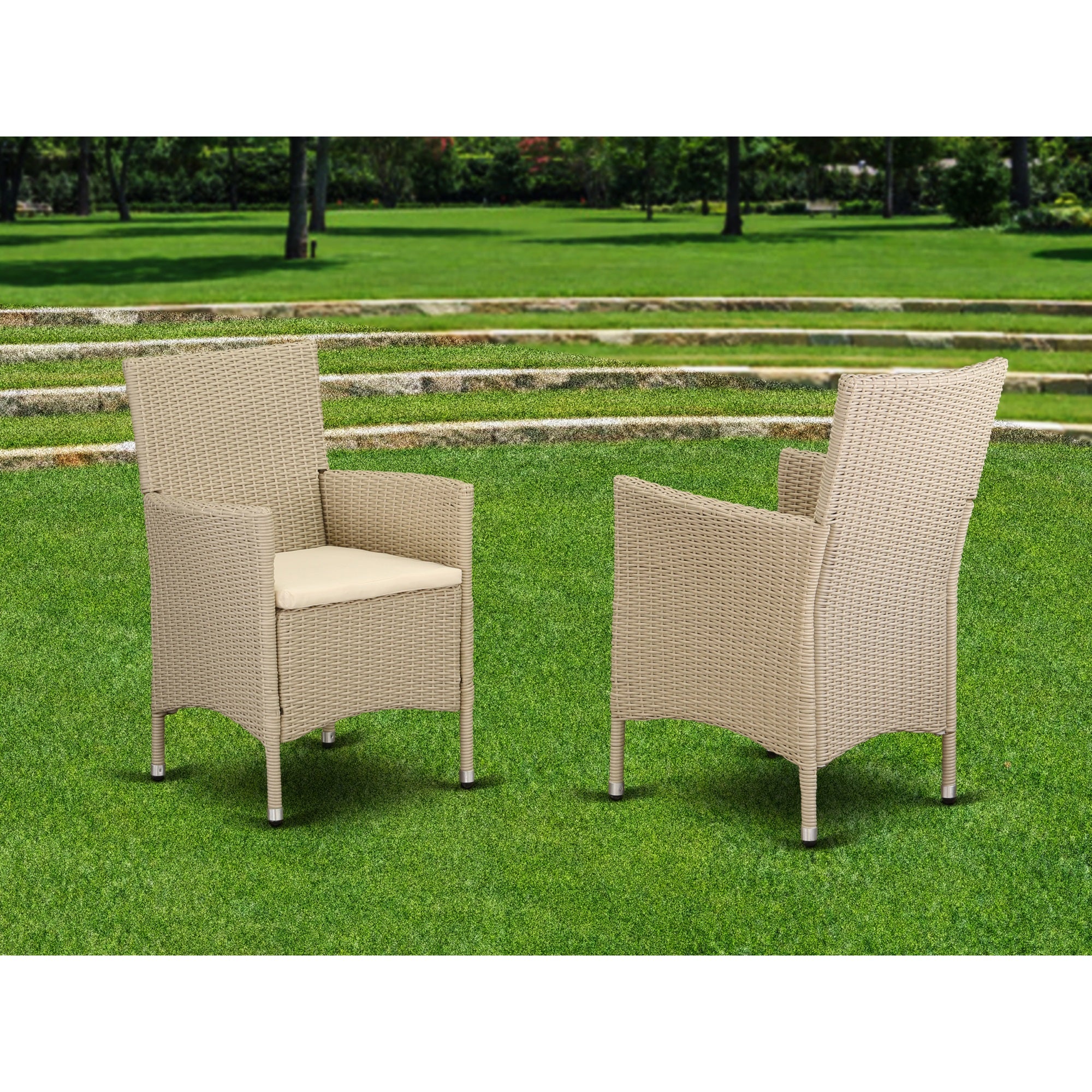 East West Furniture Set of 2 Chairs HVLC153V Outdoor-Furniture Wicker Patio Chair in Cream Finish
