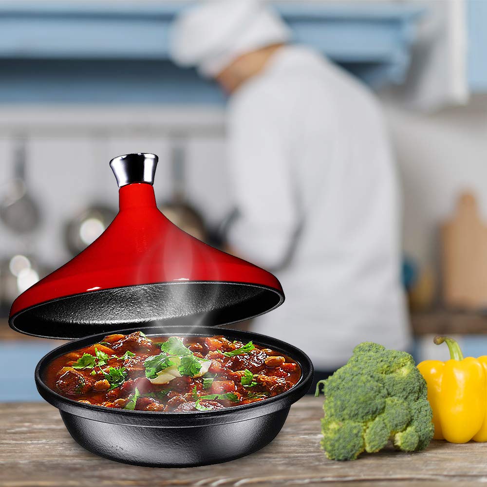 Bruntmor 4-Quart Tagine All Clad Tagines Pots With Red Diffuser