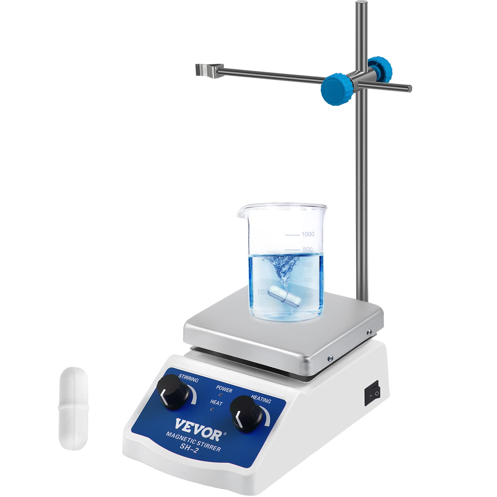 Happybuy Magnetic Stirrer SH-2 Heating Plate 1000ml Magnetic Stirrer Hot Plate 0-2000 RPM Magnetic Stirrer Kit 180W Heating Powe