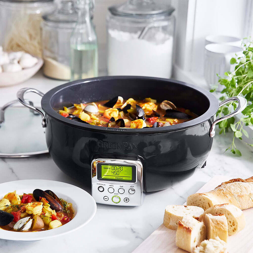 Green Pan GreenPan CC005091001 6-Qt. Essential Electric Smart Skillet - Black