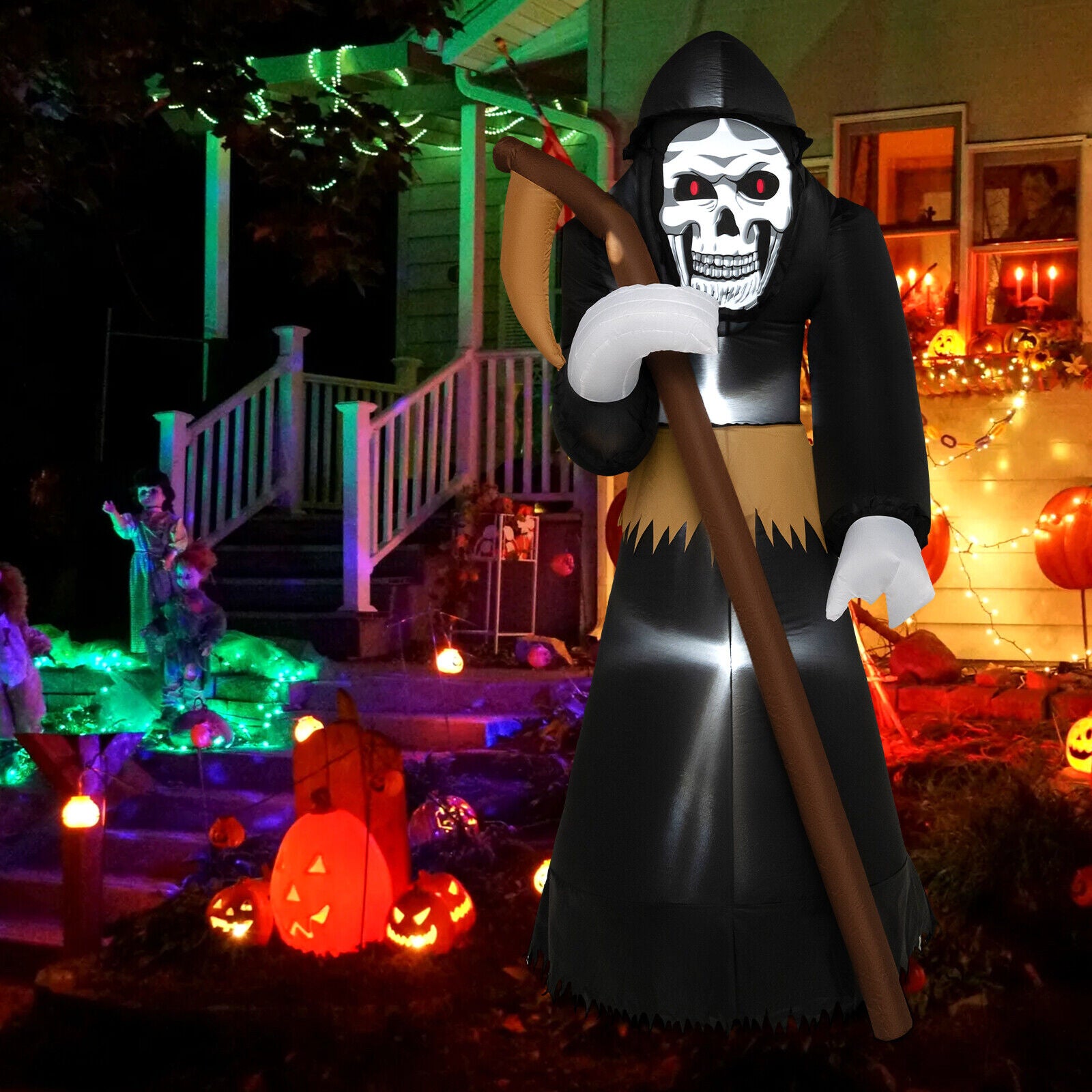 Great Choice Products 8Ft Halloween Inflatable Grim Reaper Led Lighted Holiday Decoration Yard Lawn