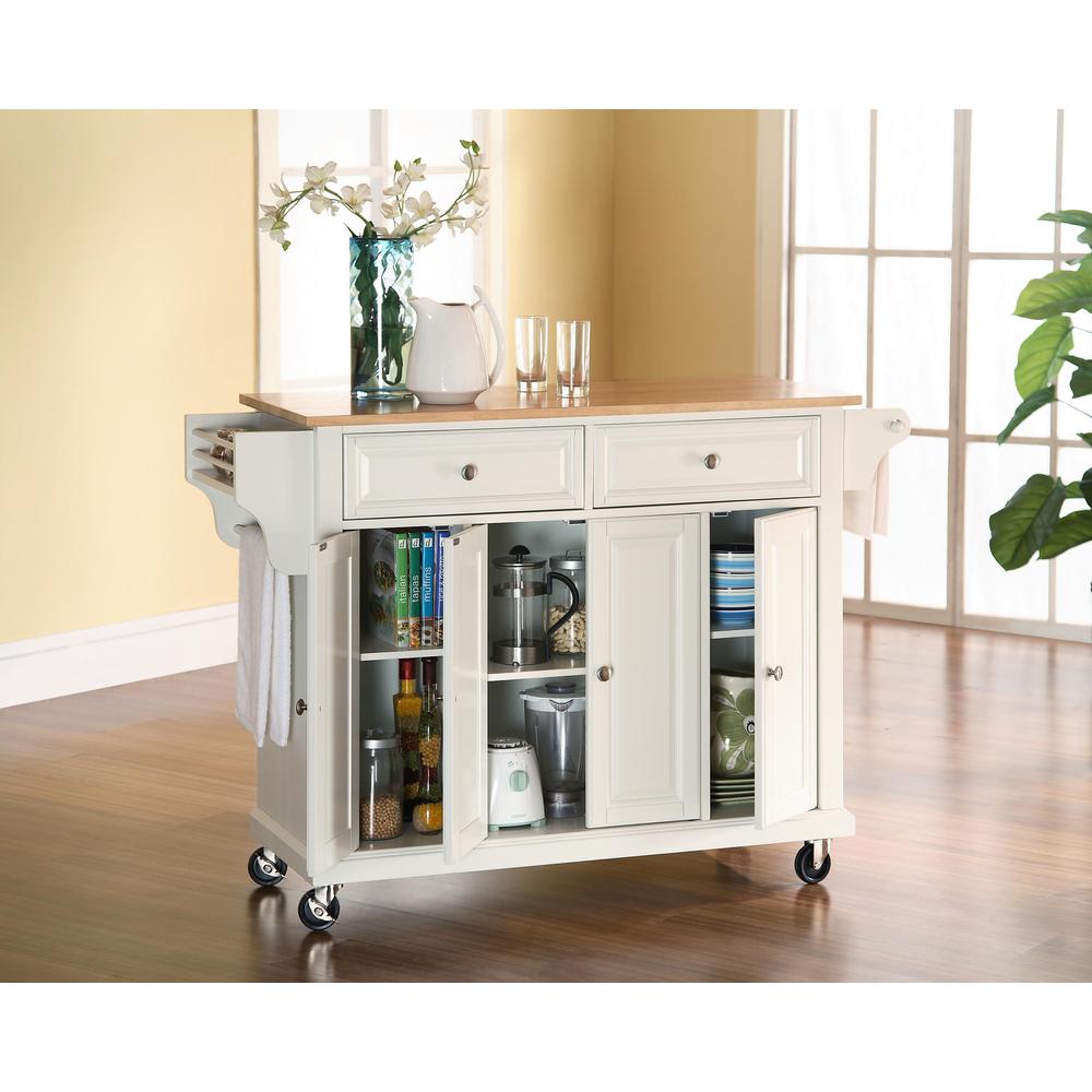 Crosley Furniture Full Size Wood Top Kitchen Cart White/Natural