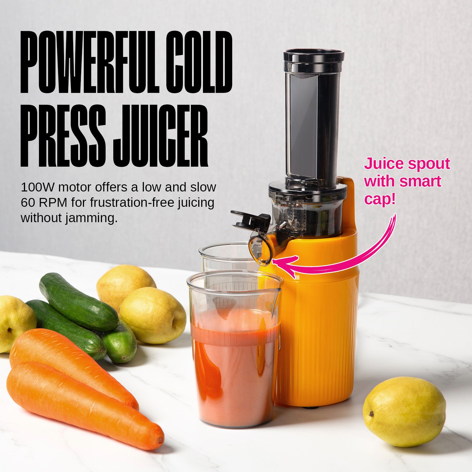 Ventray Essential Ginnie Juicer, Compact &a; Slow, Nutrient Dense, Sunny Yellow