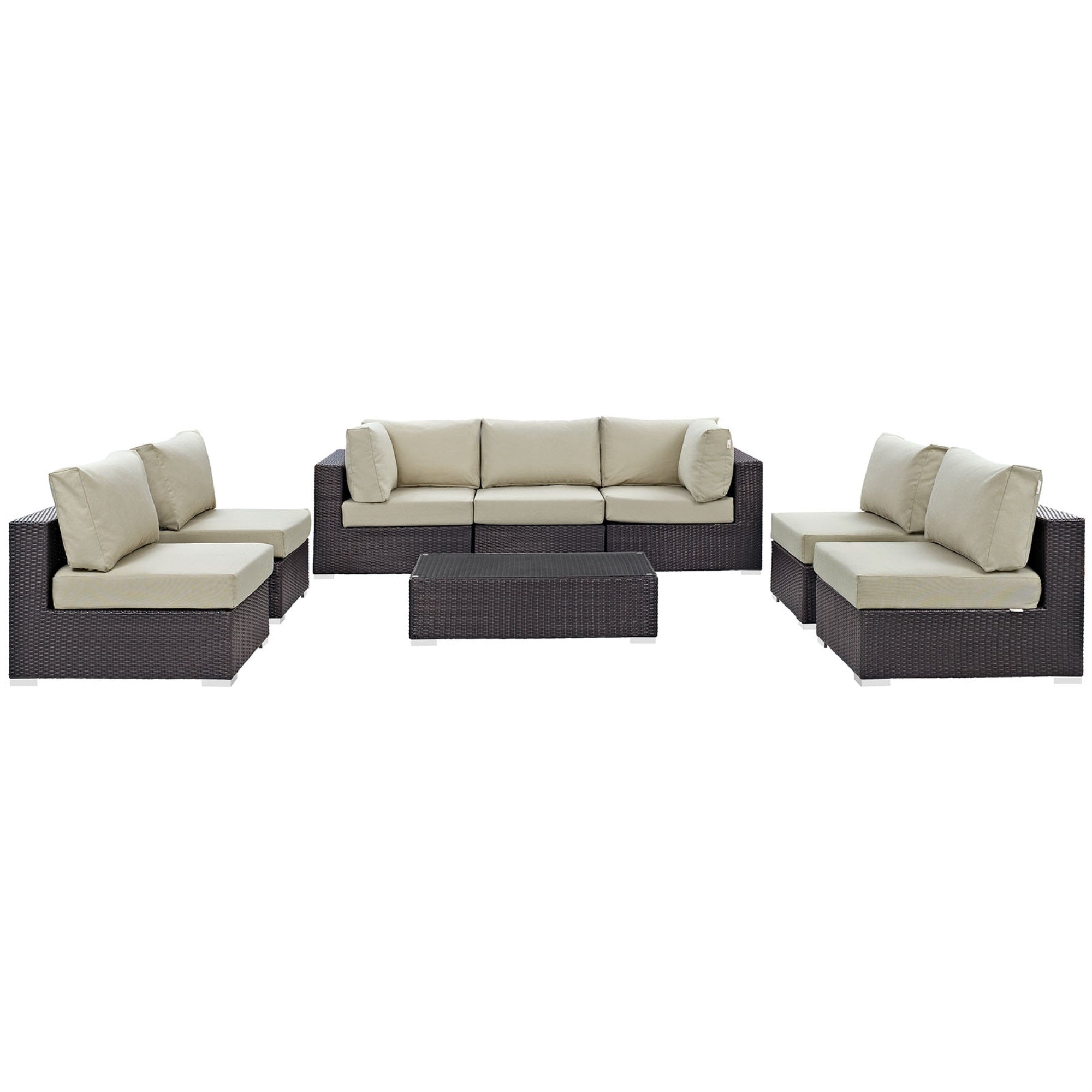 Ergode Convene 8 Piece Outdoor Patio Sectional Set - Espresso Beige
