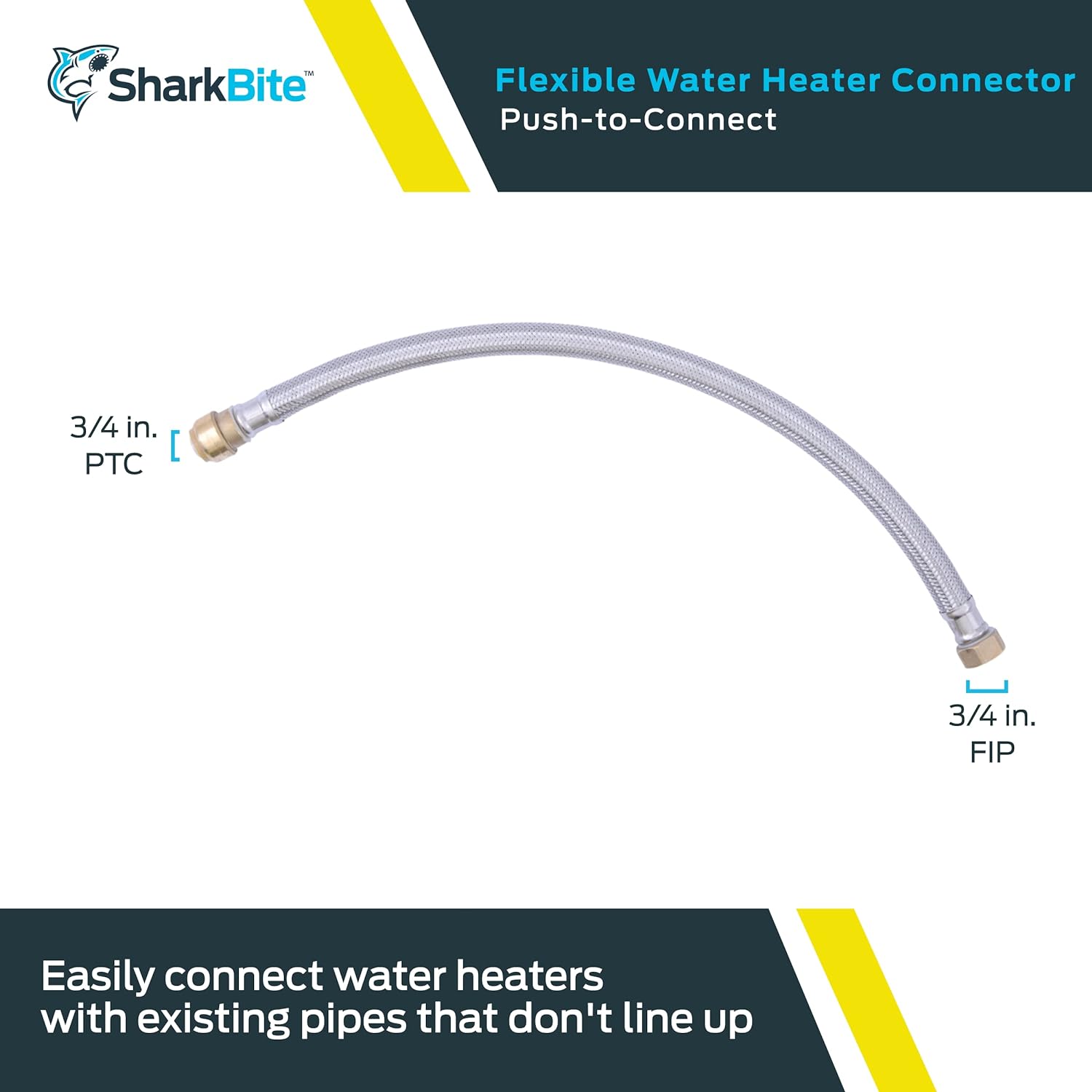 Cash Acme SharkBite 3/4 Inch x 3/4 Inch FIP x 24 Inch Stainless Steel Braided Flexible Water Heater Connector, Push To Connect Brass Plum