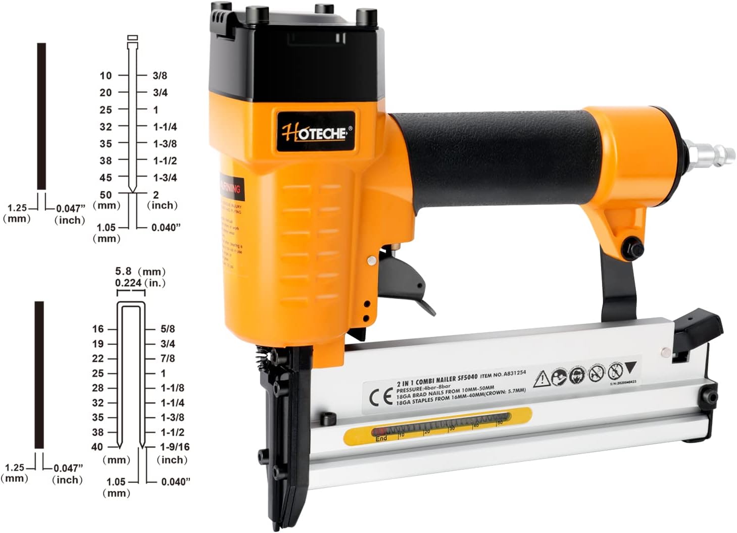 Hoteche 18-Gauge Pneumatic Brad Nailer,2 in 1 Air Nail Gun and Crown Stapler with Carrying Case,Pneumatic Stapler/Nailer for Carpentry,