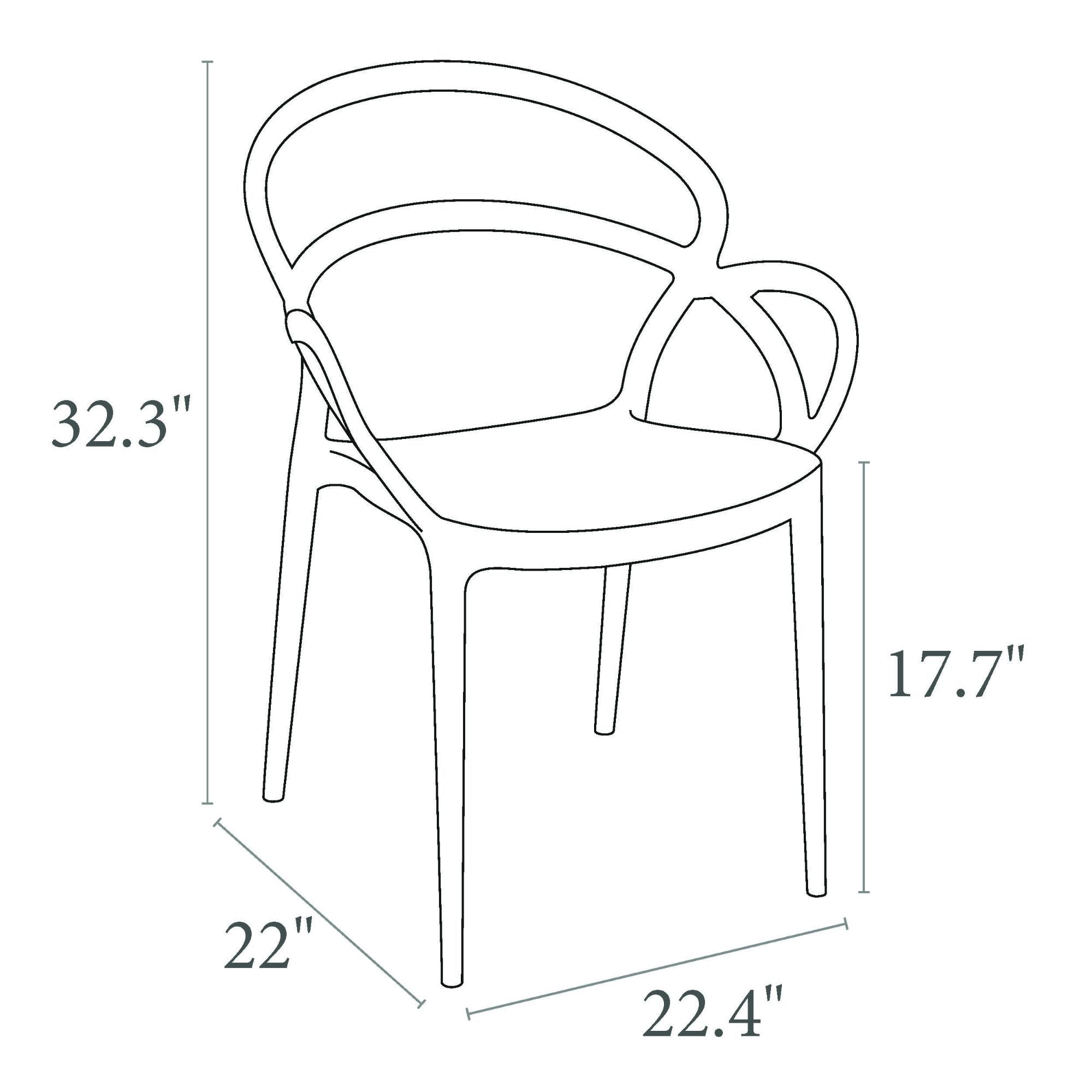 Luxury Commercial Living 3 Piece White Outdoor Patio Dining Set with 2 Arm Chairs 31.5