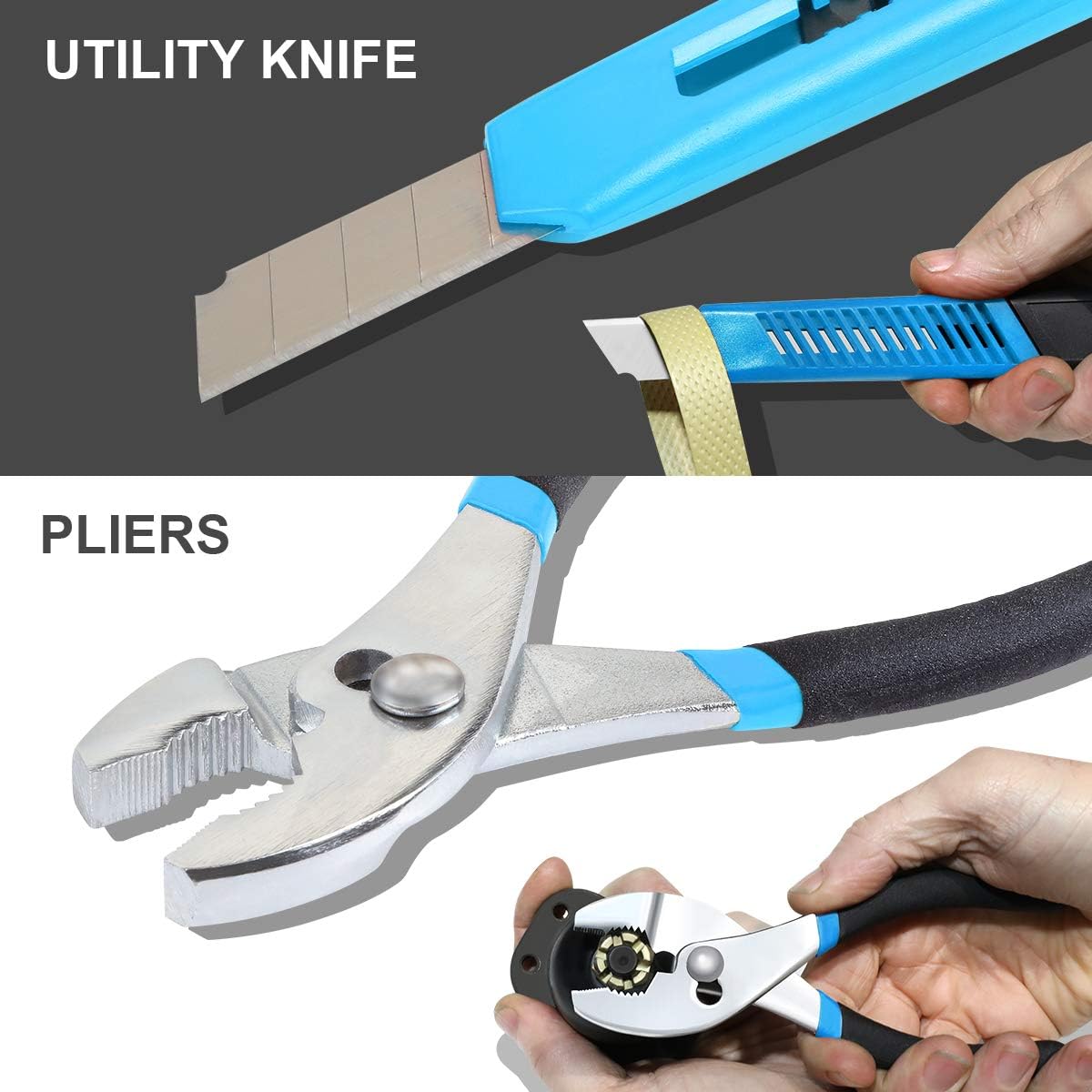 DNA Motoring Blue 39 PCs Portable TooL Kit Household Hand Toolbox General Repair Screwdriver Pliers Hammer Hex (TOOLS-00008)