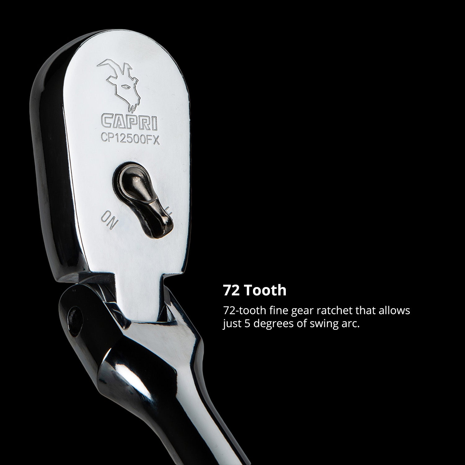 Capri Tools 1/2-In Drive Low Profile Flex-Head Ratchet, True 72-Tooth, 5-Degree Swing Arc, 180-Degree Flex-Head
