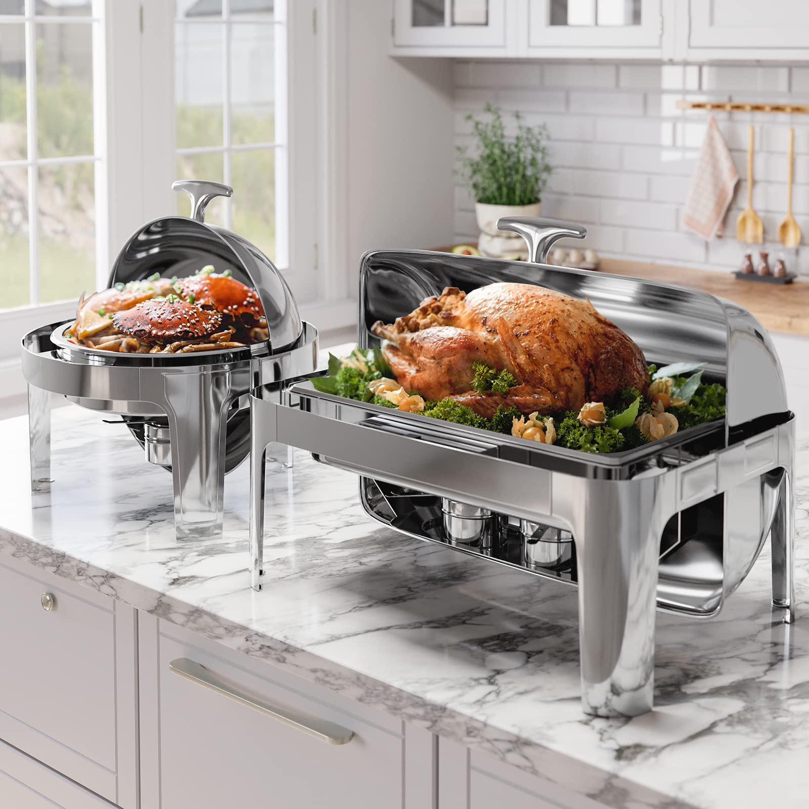 riedhoff 9qt chafing dish buffet set, stainless steel roll top buffet server, commercial chafer for catering (full size pan)