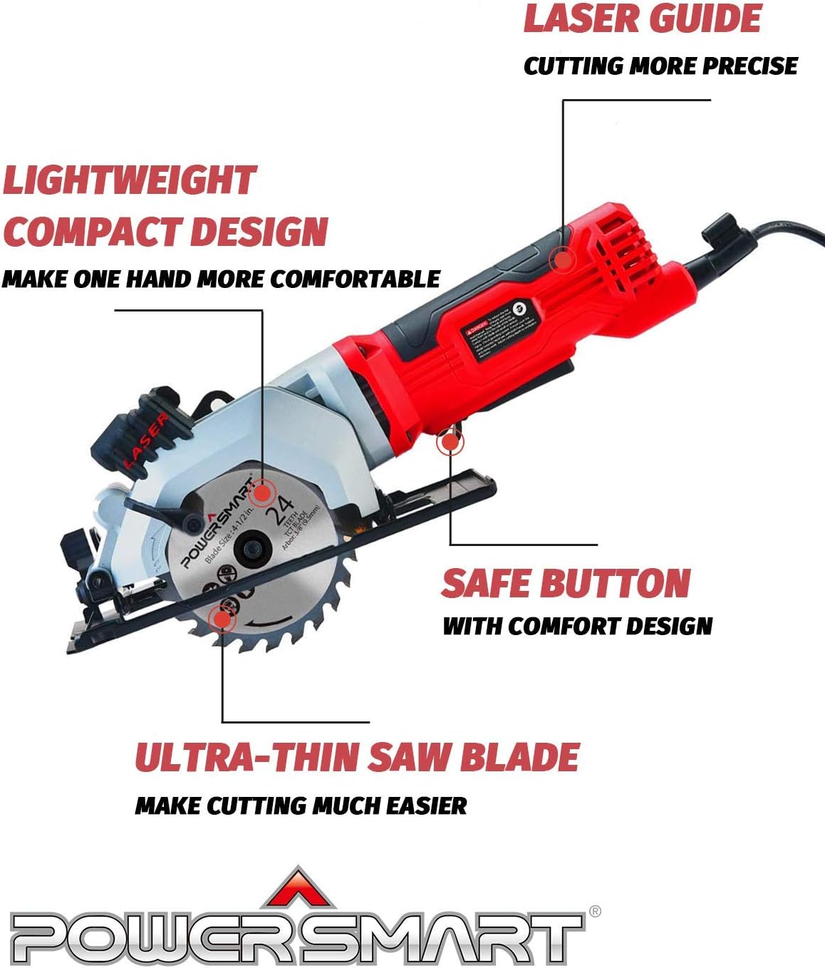 Amerisun Inc. PowerSmart Circular Saw, 24T 4-1/2 Electric Circular Saw, 4Amp 3500RPM Power Saw, Mini Circular Saw with Laser Guide, Two Saw B