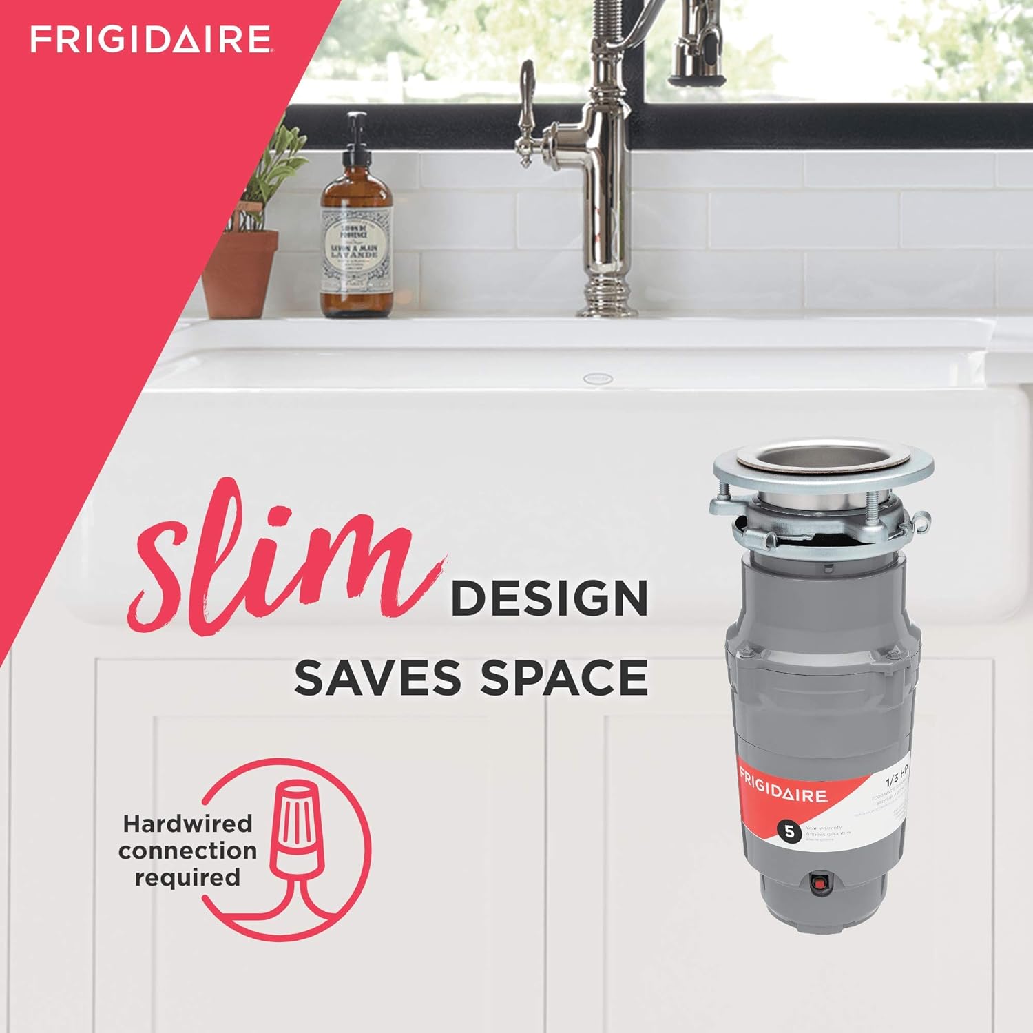 Frigidaire FF03DISPD1 1/3 HP Direct Wire Garbage Disposer for Kitchen Sinks, Horsepower