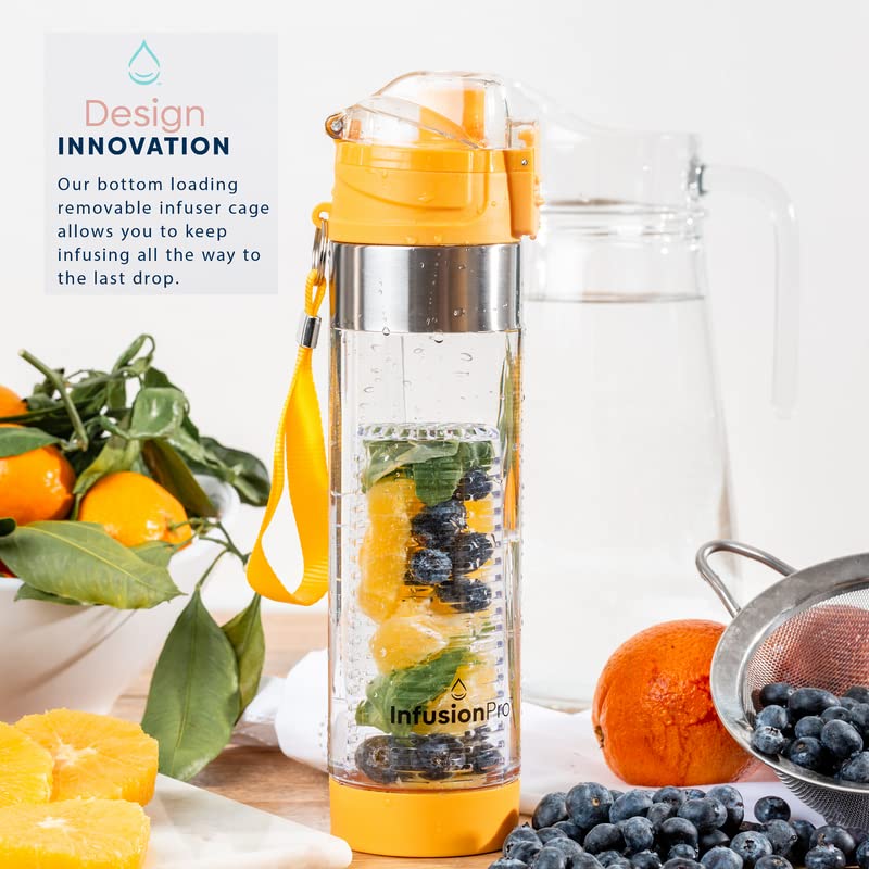 Infusion Pro 24 oz Fruit Infuser Water Bottler, Insulated Sleeve &a; Fruit Infused Water eBook : Bottom Infuser for More Flavor :